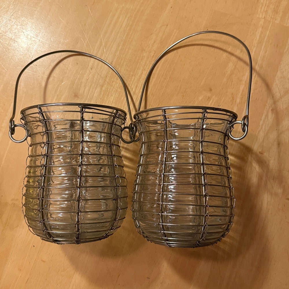 😎Glass and Metal Wire Candle Holders
